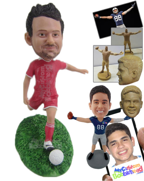 Male Soccer Player Ready to Kick with Power Personalized Bobblehead