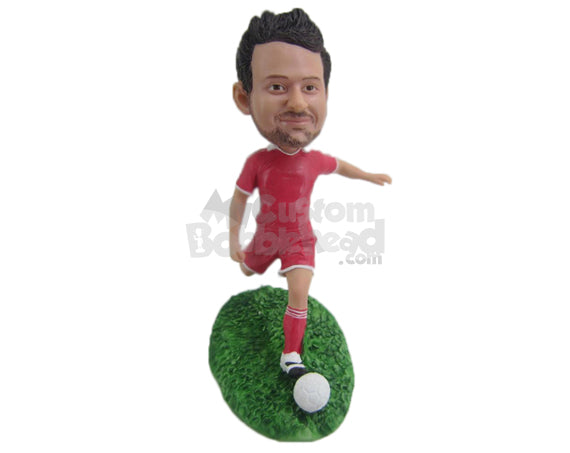 Male Soccer Player Ready to Kick with Power Personalized Bobblehead