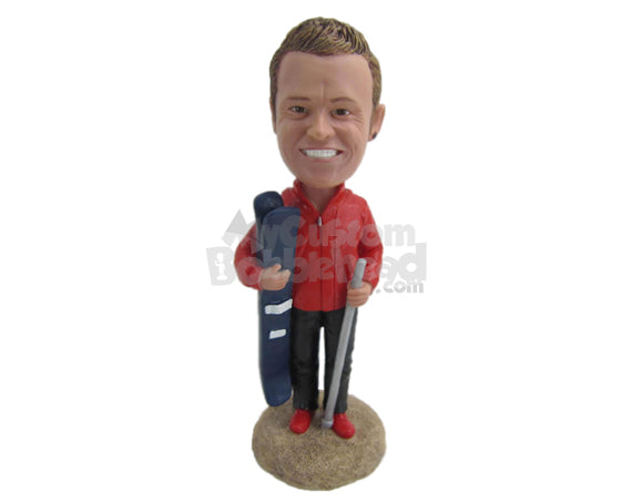 Custom Bobblehead Cool Snow Boarder Dude Wearing Trendy Jacket And Winter Attire - Sports & Hobbies Skiing & Skating Personalized Bobblehead & Cake Topper