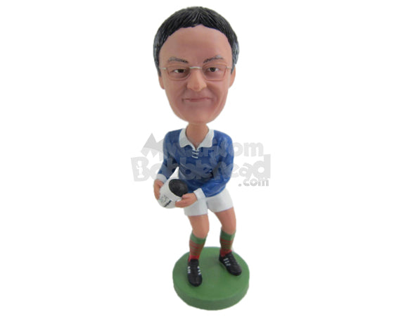 Custom Bobblehead Female Rugby Player Receiving The Ball - Sports & Hobbies Football Personalized Bobblehead & Cake Topper