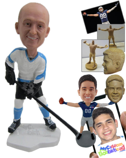 Male Ice Hockey Player with His Hockey in Hand Personalized Bobblehead