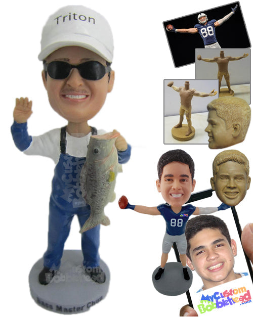 Fisherman Wearing a Long Suspenders Caught a Big One Personalized Bobblehead