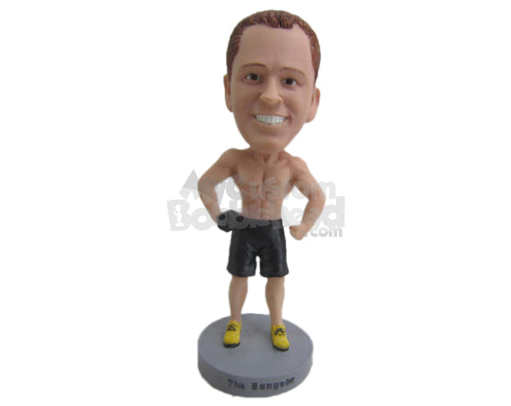 Custom Bobblehead Muscular Body Builder Wearing Shorts Showing His Body - Sports & Hobbies Weight Lifting & Body Building Personalized Bobblehead & Cake Topper