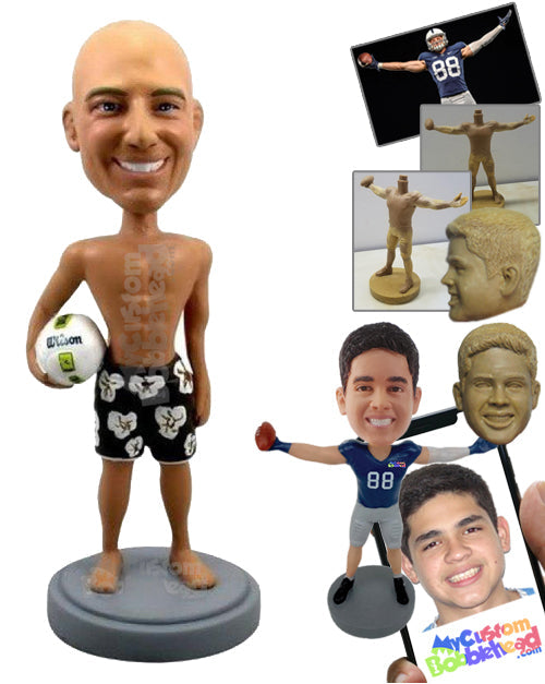 Strong Male Beach Volleyball Player Wearing Shorts with Ball in Hand Personalized Bobblehead