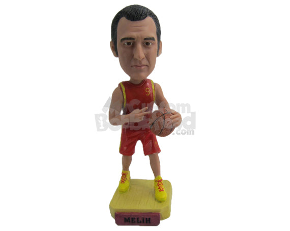 Custom Bobblehead Tall Basketball Player With The Ball Showing Victory Sign - Sports & Hobbies Basketball Personalized Bobblehead & Cake Topper