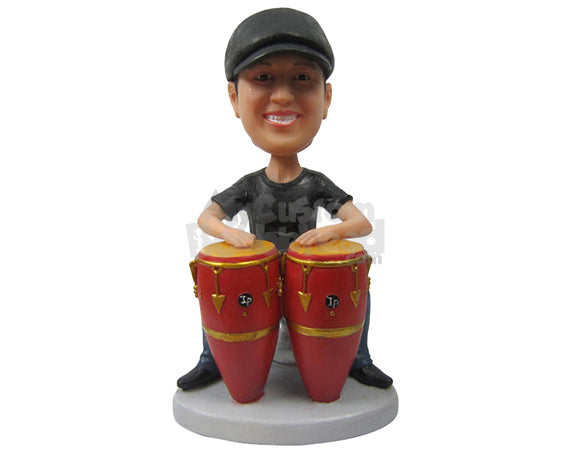 Custom Bobblehead Bongo Player In Casual Outfit Ready To Party - Sports & Hobbies Super Executives Personalized Bobblehead & Cake Topper