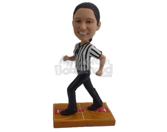 Custom Bobblehead Female Basketball Referee Busy Ensuring Smooth Running Of The Game - Sports & Hobbies Coaching & Refereeing Personalized Bobblehead & Cake Topper