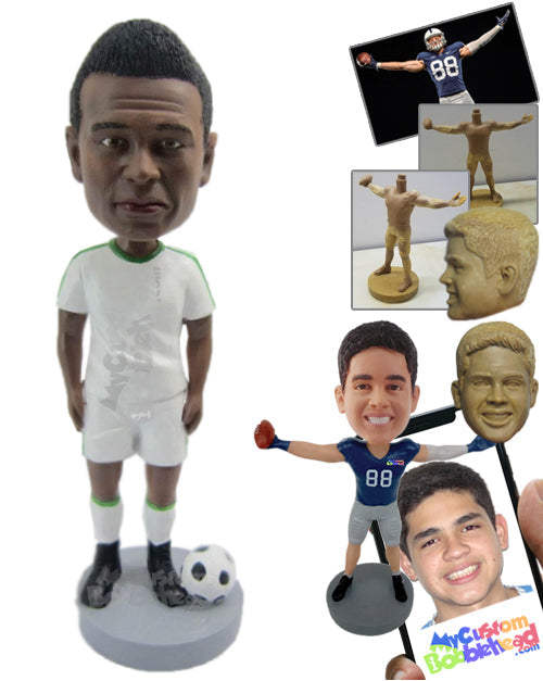 Male Soccer Player Posing for the Camera with His Ball Personalized Bobblehead