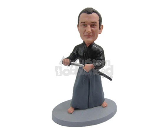 Custom Bobblehead Japanese Samurai Ready To Tear You In Pieces With His Long Sharp Sword - Sports & Hobbies Boxing & Martial Arts Personalized Bobblehead & Cake Topper