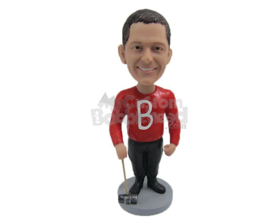 Custom Bobblehead Muscular Pal With Hammer In Hand Ready To Nail You Down - Sports & Hobbies Weight Lifting & Body Building Personalized Bobblehead & Cake Topper