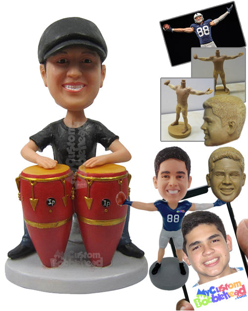 Bongo Player in Casual Attire, Ready to Jam Personalized Bobblehead