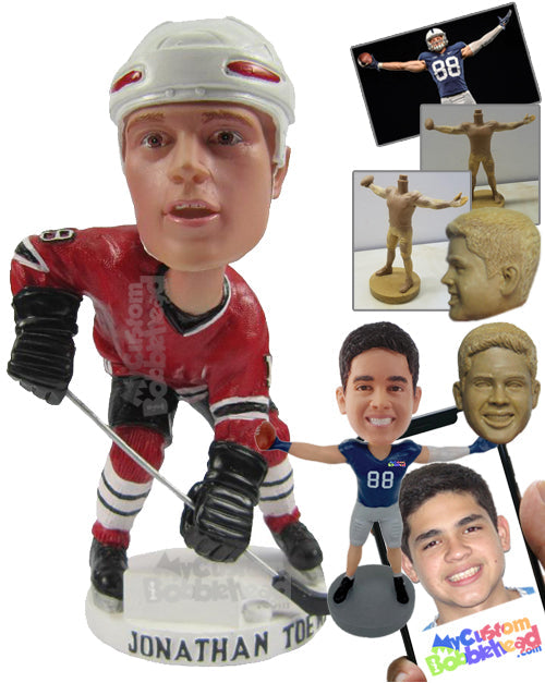 Male Ice Hockey Player Ready to Give the Pass Personalized Bobblehead