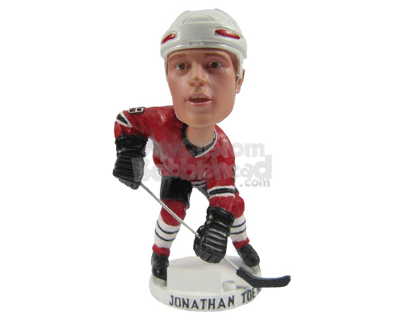 Male Ice Hockey Player Ready to Give the Pass Personalized Bobblehead