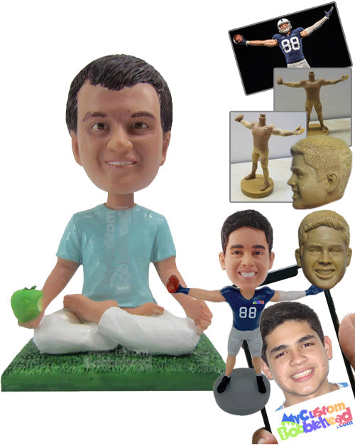 Attractive Male Doing Yoga with a Healthy Apple in Hand Personalized Bobblehead