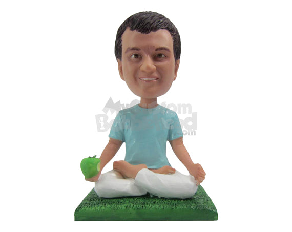 Custom Bobblehead Attractive Male Doing Yoga With A Healthy Apple In Hand - Sports & Hobbies Yoga & Relaxation Personalized Bobblehead & Cake Topper