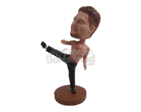 Custom Bobblehead Flexible Kungfu Master Showing A Bruce Lee Like Kick - Sports & Hobbies Boxing & Martial Arts Personalized Bobblehead & Cake Topper