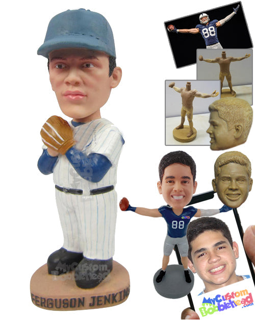 Male Baseball Pitcher Thinking Where Should He Throw the Ball Personalized Bobblehead