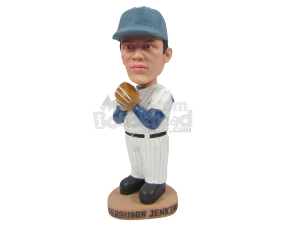 Male Baseball Pitcher Thinking Where Should He Throw the Ball Personalized Bobblehead