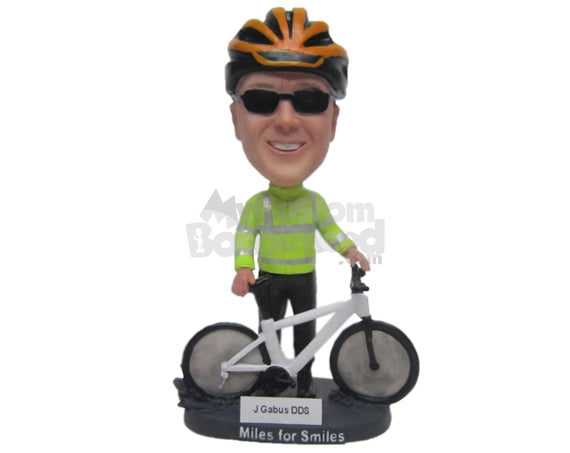 Custom Bobblehead Male Cyclist With A Mountain Bike - Sports & Hobbies Cycling Personalized Bobblehead & Cake Topper