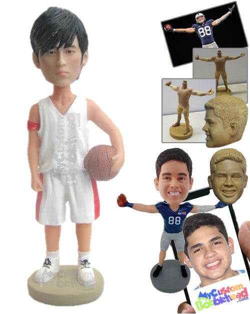 Charming Basketball Player Holding A Ball in His Hand Personalized Bobblehead