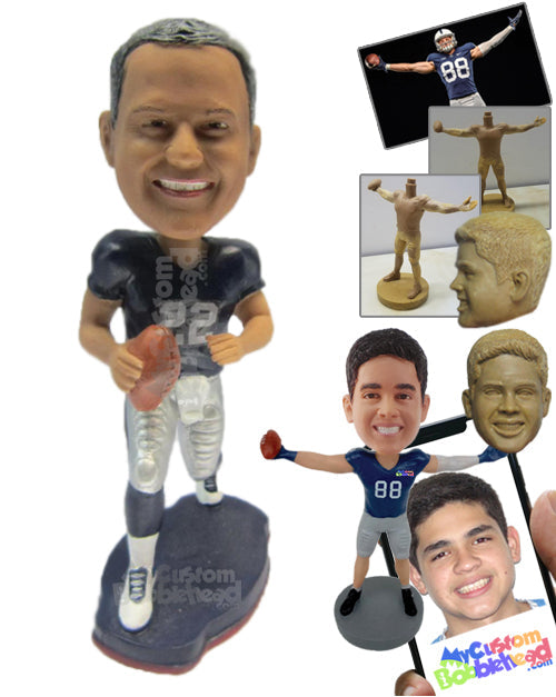 Cool Dude Football Player Running with The Ball In Hand Personalized Bobblehead