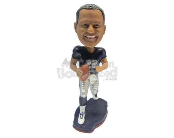 Cool Dude Football Player Running with The Ball In Hand Personalized Bobblehead