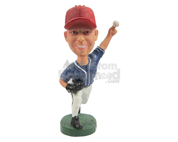 Custom Bobblehead Left Handed Baseball Pitcher Throwing The Ball - Sports & Hobbies Baseball & Softball Personalized Bobblehead & Cake Topper