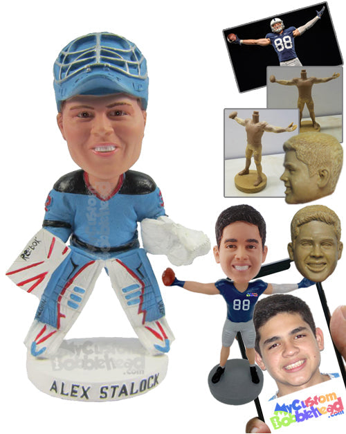 Male Ice Hockey Goalkeeper Determined Not to Let Anything Past Him Personalized Bobblehead