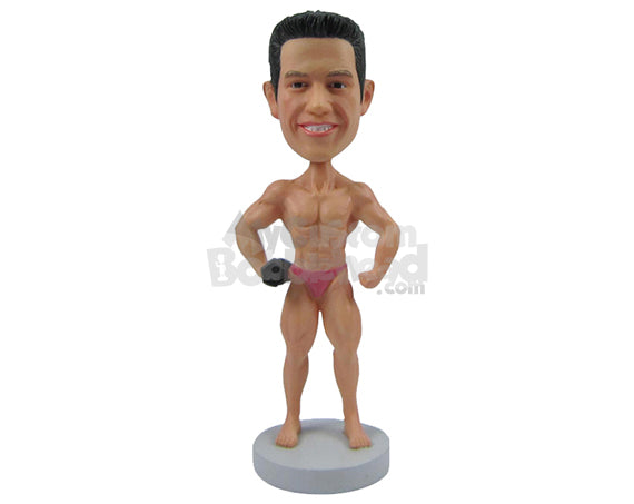 Custom Bobblehead Muscular Body Builder Showing Off His Guns - Sports & Hobbies Weight Lifting & Body Building Personalized Bobblehead & Cake Topper