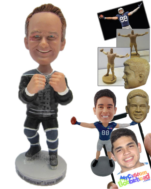 Big Hand Ice Hockey Player Ready to Punch the Crap Out of You Personalized Bobblehead