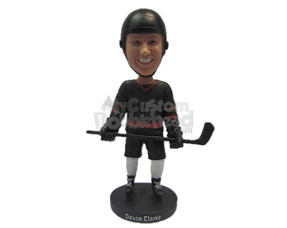 Male Ice Hockey Player Giving Pose Holding Hockey Stick Personalized Bobblehead