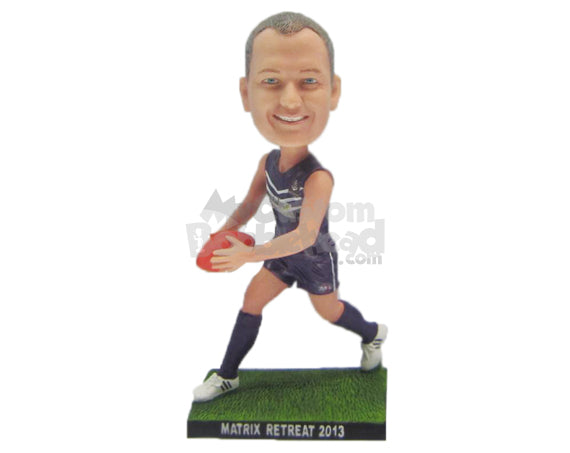 Custom Bobblehead Male Rugby Player Dodging Opponents With Smooth Moves - Sports & Hobbies Football Personalized Bobblehead & Cake Topper