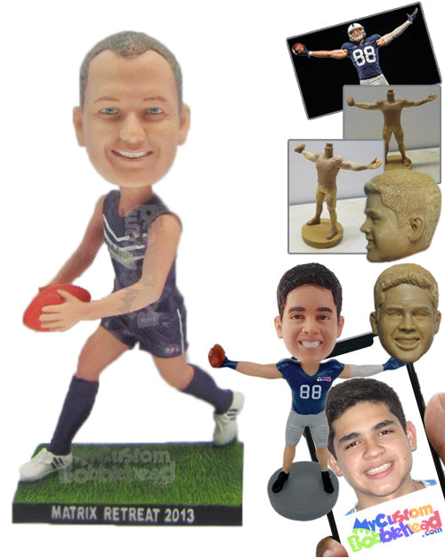 Male Rugby Player Dodging Opponents with Smooth Moves Personalized Bobblehead