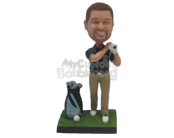 Custom Bobblehead Male Golfer Hitting A Hole In One - Sports & Hobbies Golfing Personalized Bobblehead & Cake Topper