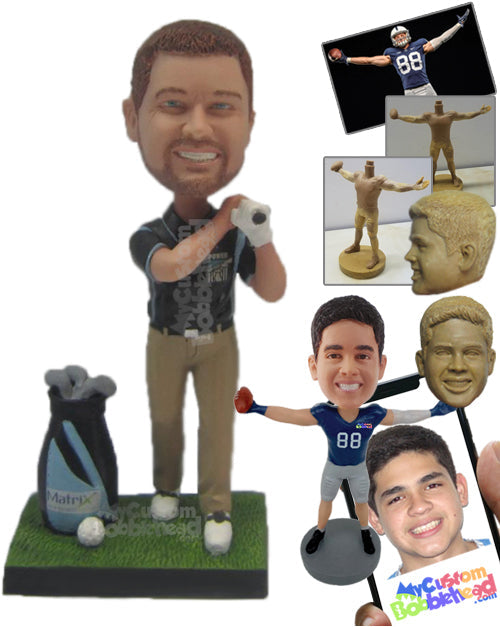 Male Golfer Hitting a Hole in One Personalized Bobblehead