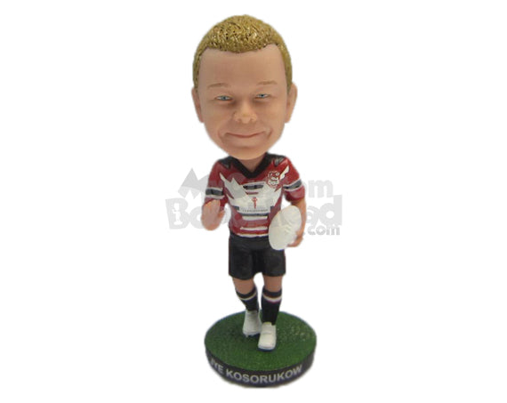 Custom Bobblehead Young Rugby Player Dodging Opponents With Ease - Sports & Hobbies Football Personalized Bobblehead & Cake Topper