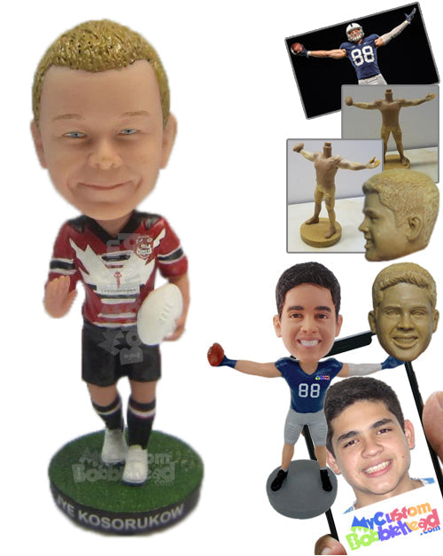 Young Rugby Player Dodging Opponents Personalized Bobblehead