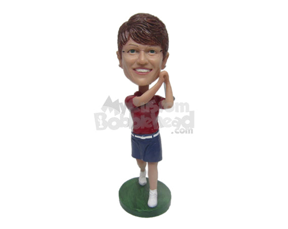 Female Golfer Hitting a Hole in One Shot Personalized Bobblehead