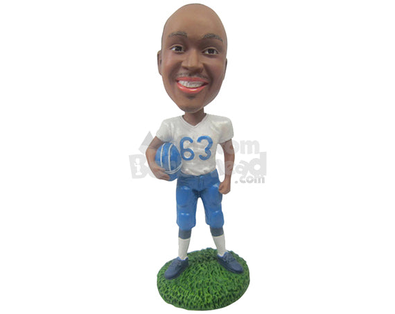 Custom Bobblehead Football Player Holding His Helmet - Sports & Hobbies Football Personalized Bobblehead & Cake Topper