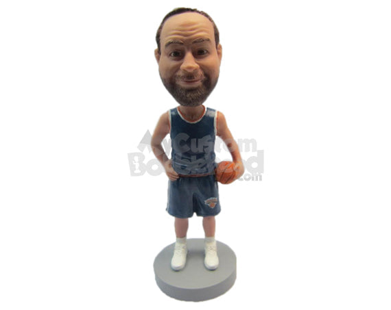 Custom Bobblehead Male Basketball Player Giving A Pose Holding A Basketball - Sports & Hobbies Basketball Personalized Bobblehead & Cake Topper