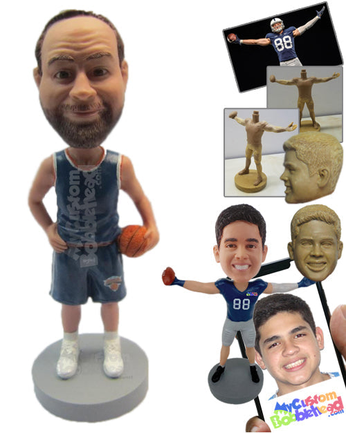 Male Basketball Player Giving a Pose Holding a Basketball Personalized Bobblehead