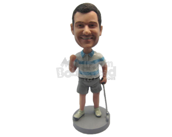 Custom Bobblehead Attractive Male Golfer Delighted After Hitting A Perfect Shot - Sports & Hobbies Golfing Personalized Bobblehead & Cake Topper