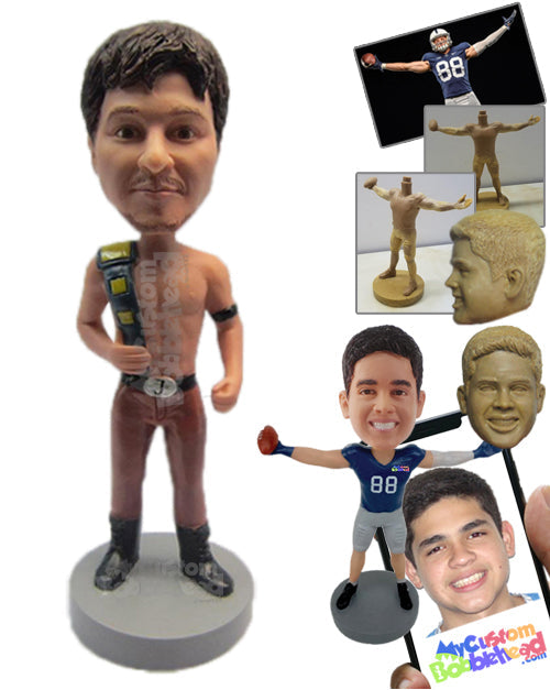 Muscular Wrestler with Championship Belt over His Shoulder Personalized Bobblehead