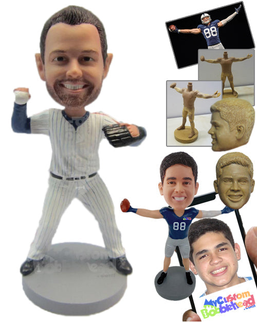 Cool Dude Baseball Pitcher About To Throw The Ball Personalized Bobblehead