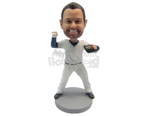 Custom Bobblehead Cool Dude Baseball Pitcher About To Throw The Ball - Sports & Hobbies Baseball & Softball Personalized Bobblehead & Cake Topper