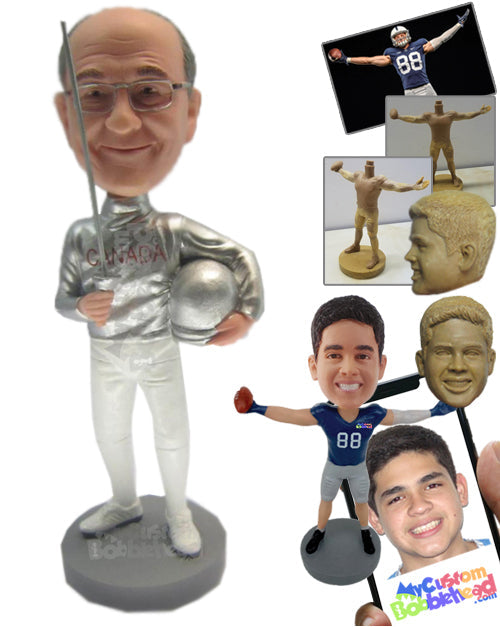 Male Fencer in Fancy Fencing Outfit Personalized Bobblehead