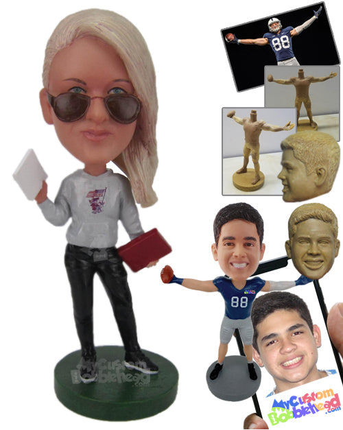 Gorgeous Coach Assistant with Notes and Game Plan in Hand Personalized Bobblehead