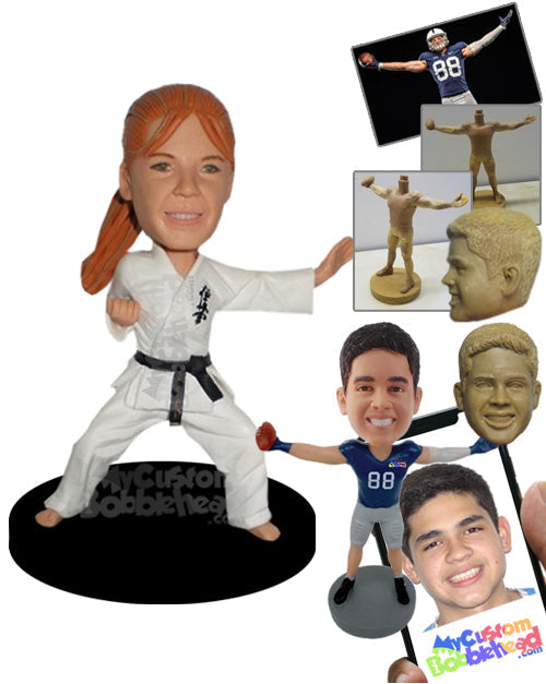 Charming Female Karate Girl Practicing Karate Move Personalized Bobblehead