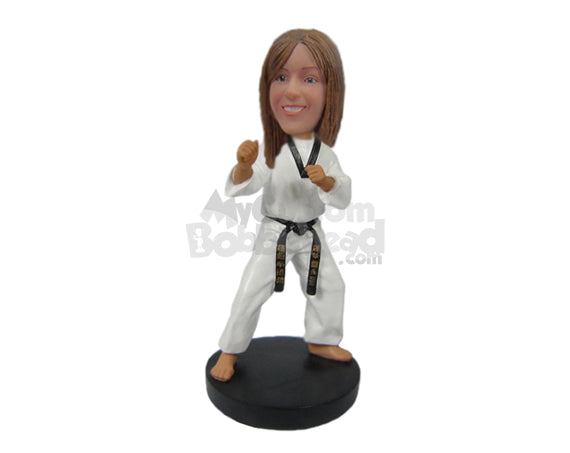 Custom Bobblehead Attractive Karate Gal Ready For A Fight - Sports & Hobbies Boxing & Martial Arts Personalized Bobblehead & Cake Topper