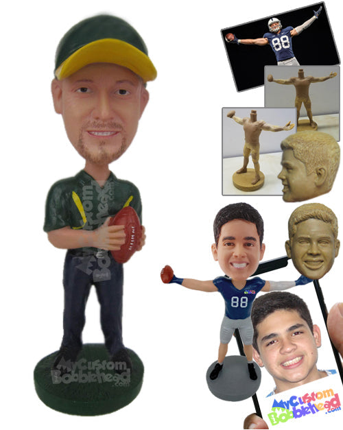 Cassy Football Aficionado Holding the Football with Both His Hands Personalized Bobblehead